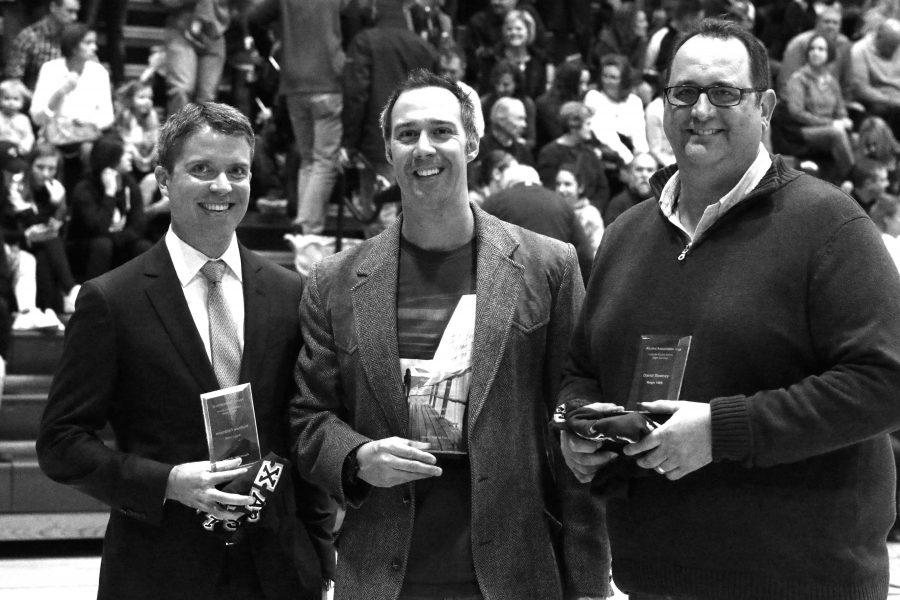 Matthew Feldmann (R98), Grady Waldron (L97), and David Downey (R85) are inducted into The Xavier Hall of Fame. Emiko Coffey Photo.