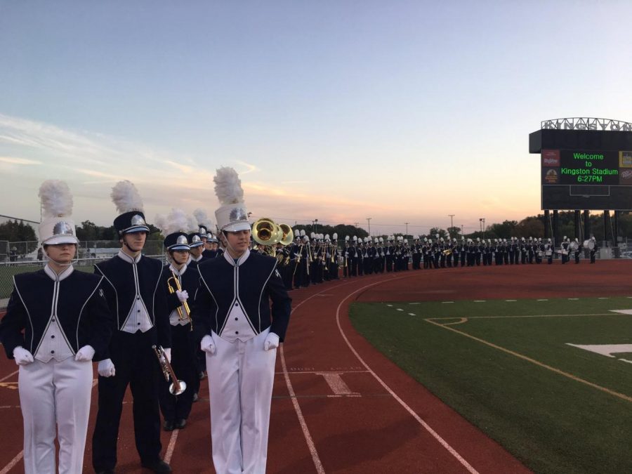 The marching band lines up before their performance at the Metro Marching Band Classic at Kingston Stadium on October 9. Kelli Swehla Picture.
