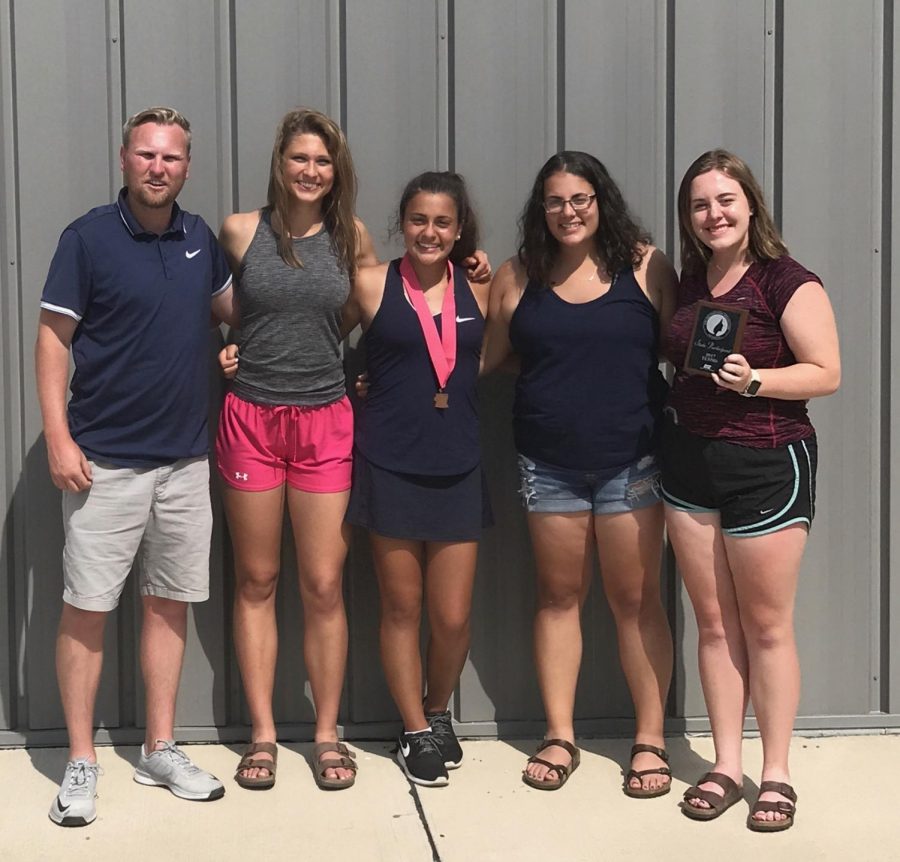 Senior Camyrn McPherson and her team pose for a picture following Sarah Abu Nameh’s match at the 2017 State Tennis Tournament. Camyrn McPherson Photo.